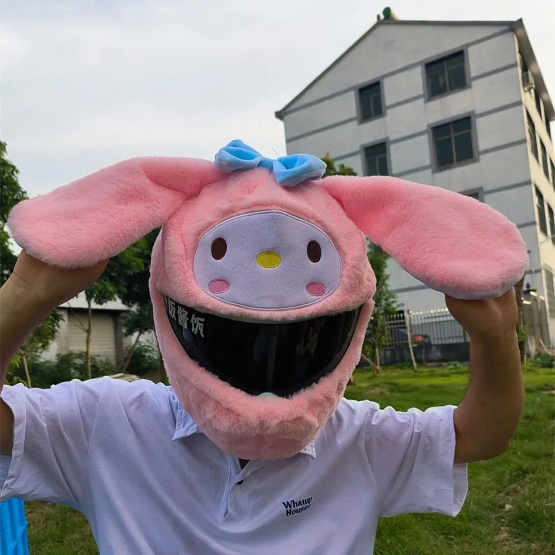 Pink Plush Bunny Helmet Cover
