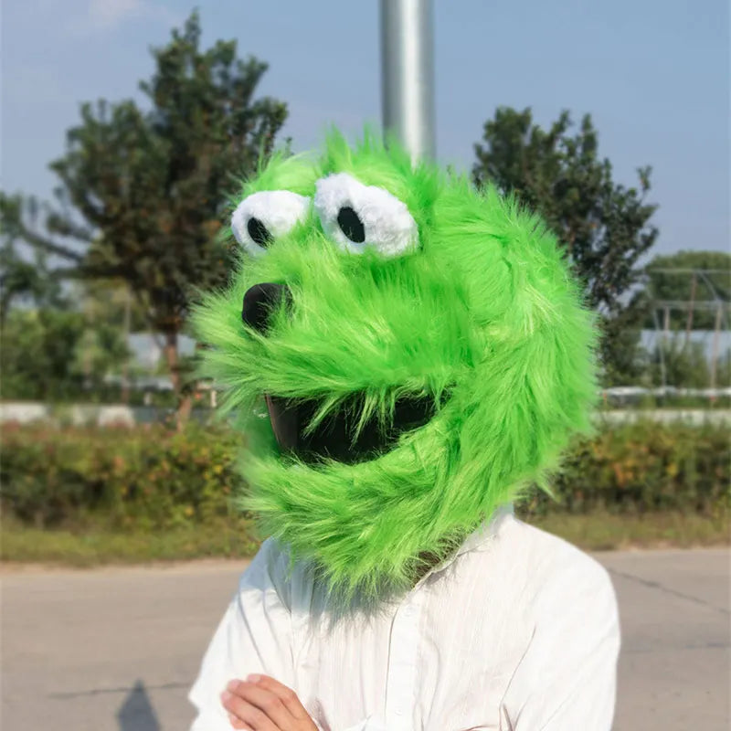 Green Plush Cookie Monster Helmet Cover