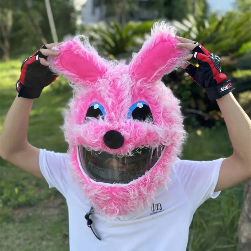 Pink Plush Bunny Helmet Cover