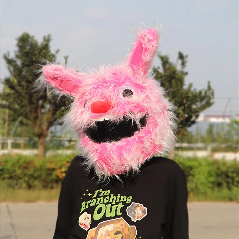 Pink Plush Bunny Helmet Cover