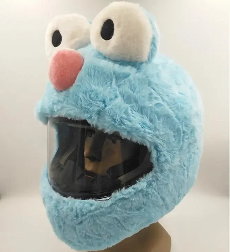 Light Blue Plush Cookie Monster Helmet Cover