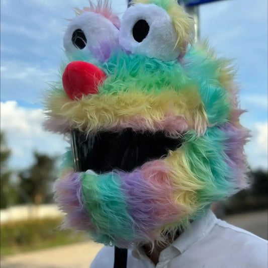 Rainbow Plush Cookie Monster Helmet Cover