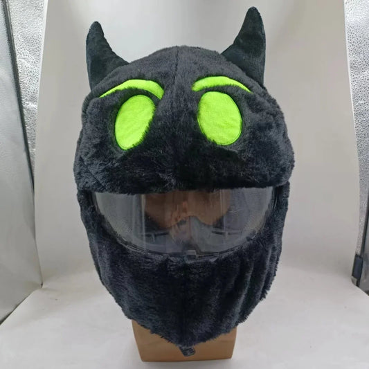 Black Plush Devil with Green Eyes Helmet Cover