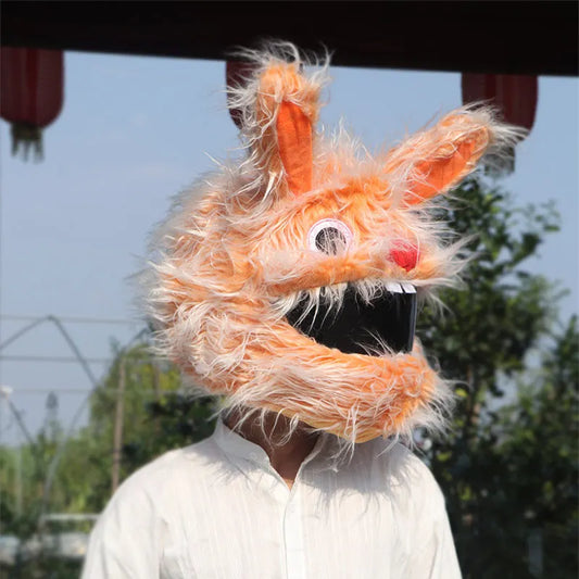 Orange Plush Bunny Helmet Cover