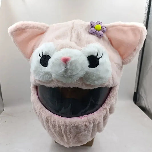 Pink Plush Cat Helmet Cover